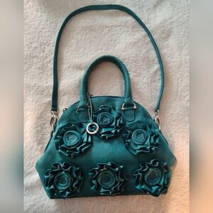 Vintage Milano Bags - Satchel Bag - Elegant Floral Teal Handbag - Leather